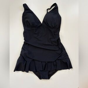 Profile By Gottex Black Ruffle Swimsuit One-Piece Slimming Classic 14D